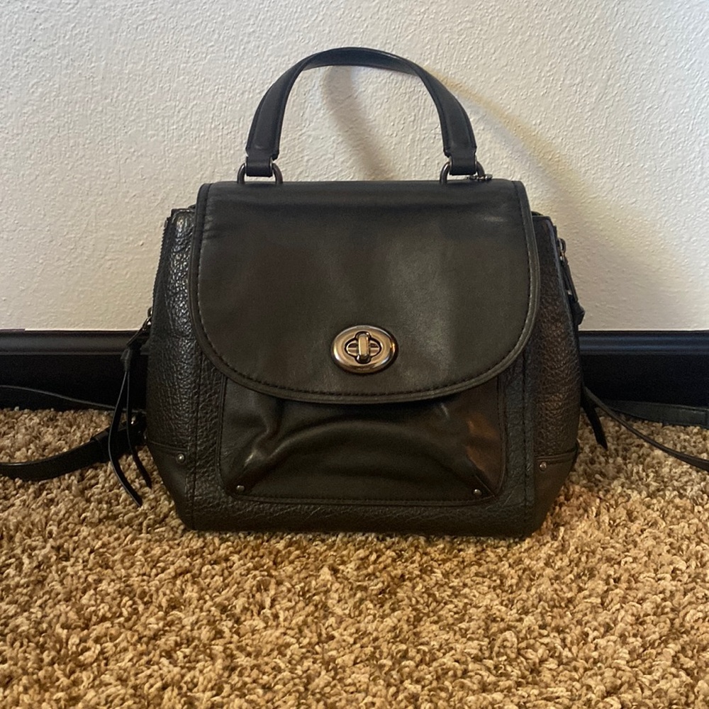 Coach Black Leather Faye Convertible Purse/Backpack
